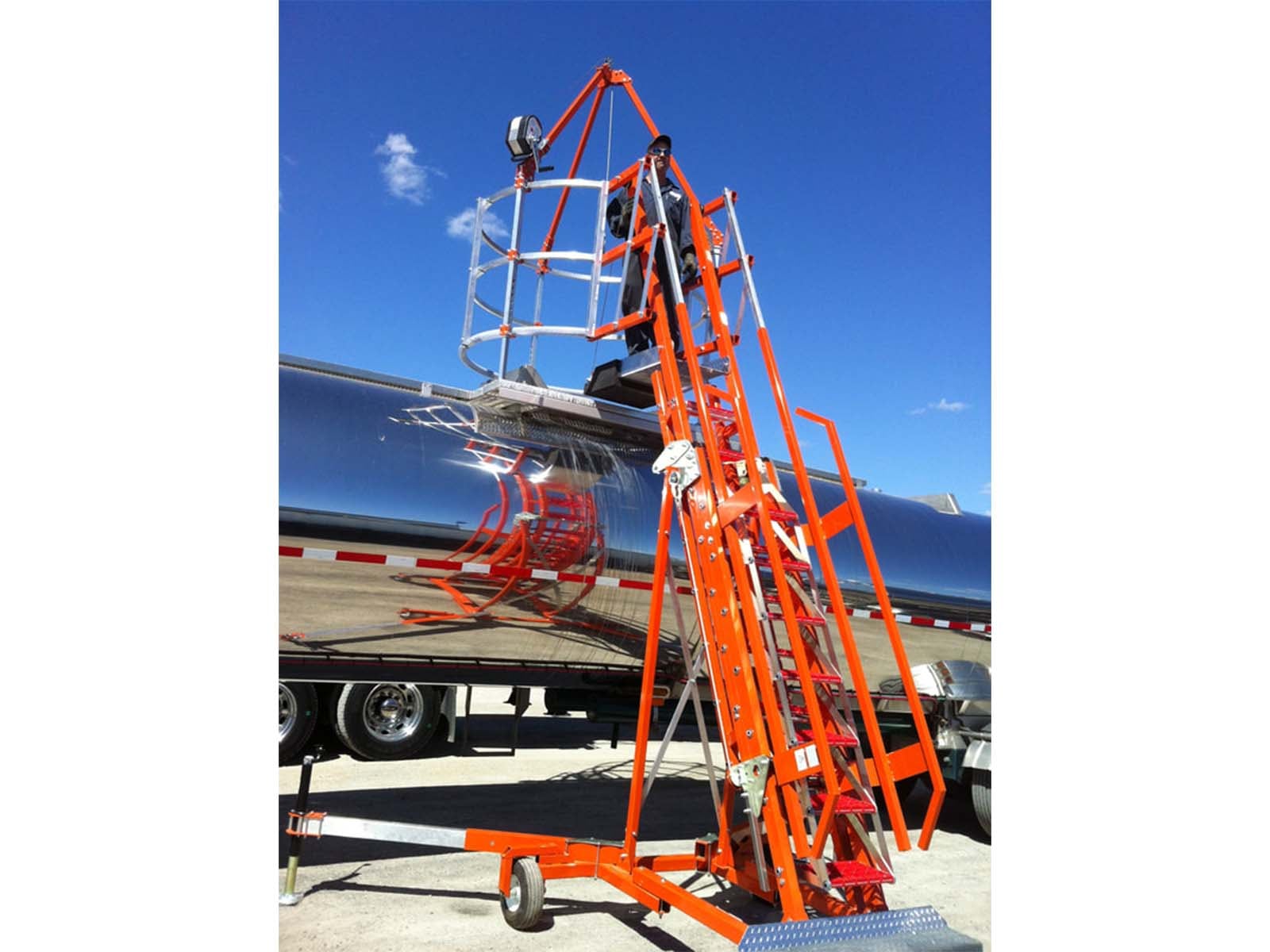 Mobile stairs system with handrails providing safe portable access to elevated work areas