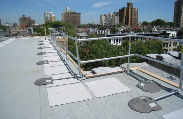Rooftop guardrail at a roof edge