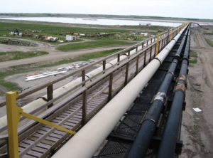 Workers can safely access this pipe rack with the fall protection system in place.