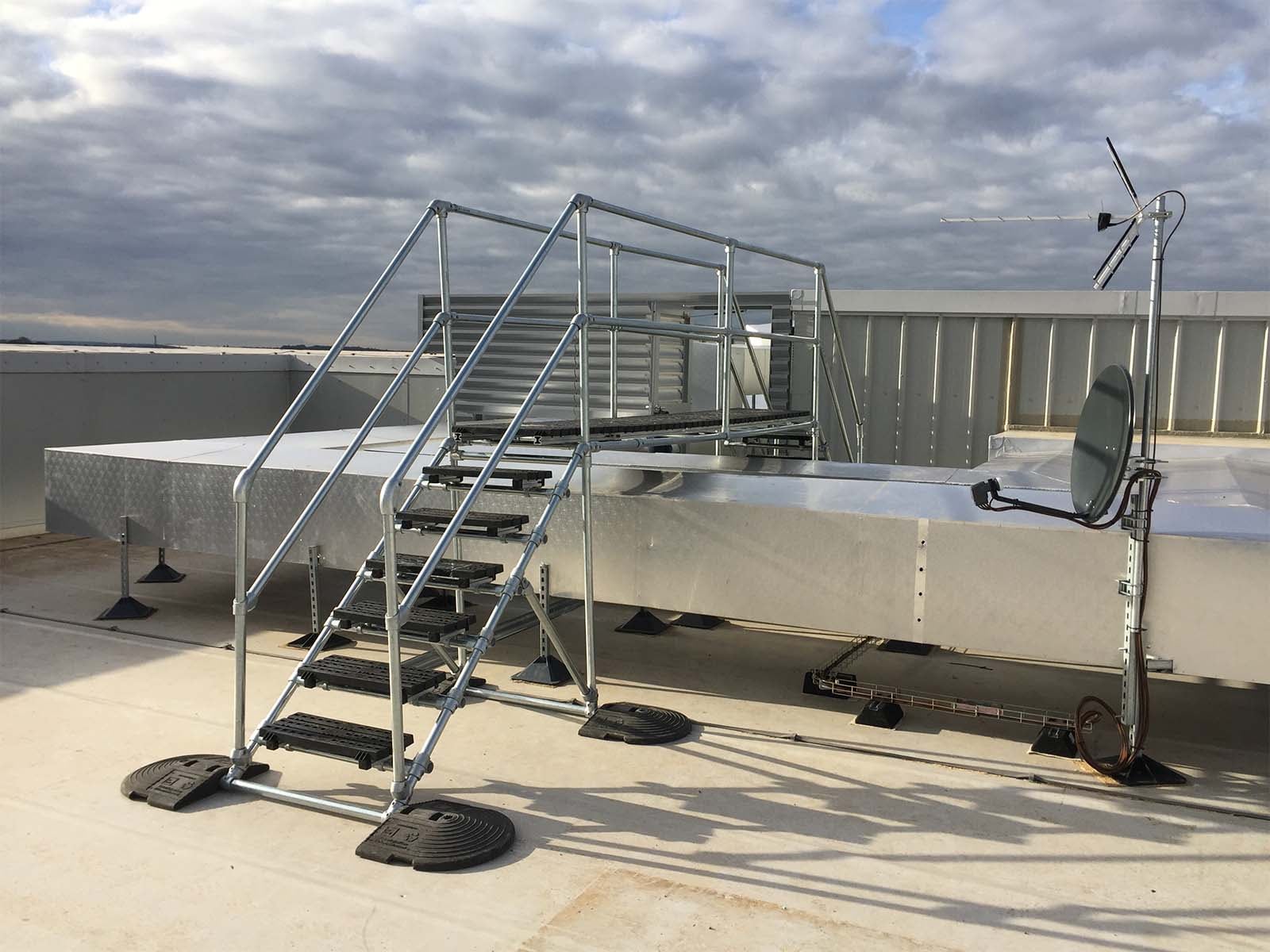 Crossover platform providing safe elevated walkway over equipment or obstacles