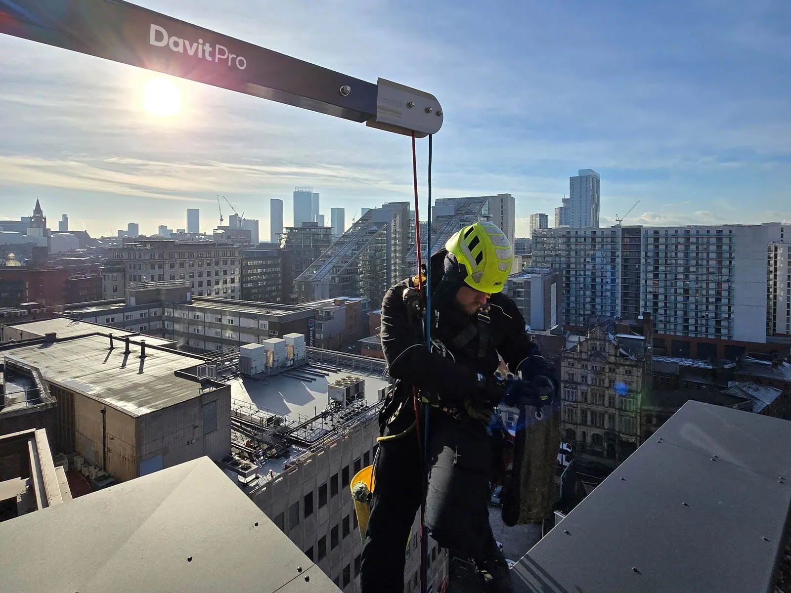 Davit arm system installed for safe vertical access and confined space entry