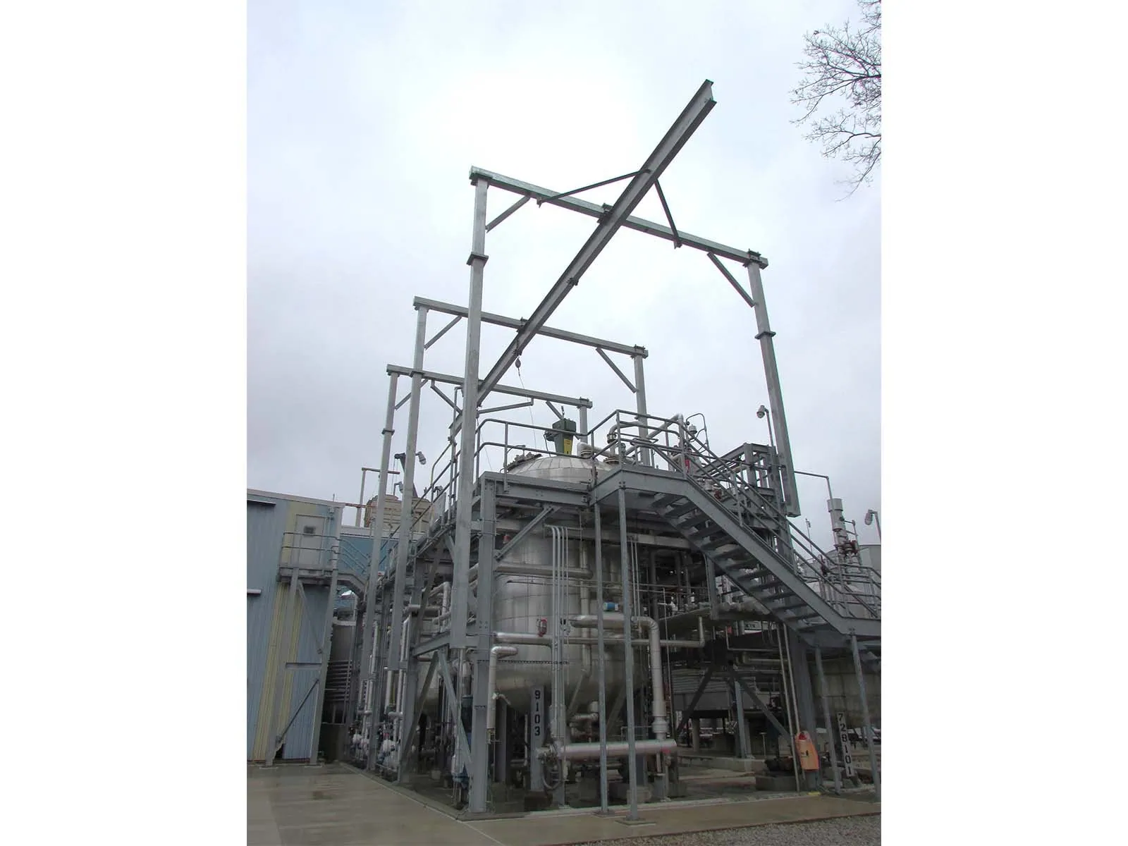 Fall protection system installed in energy or utility facility for elevated work safety