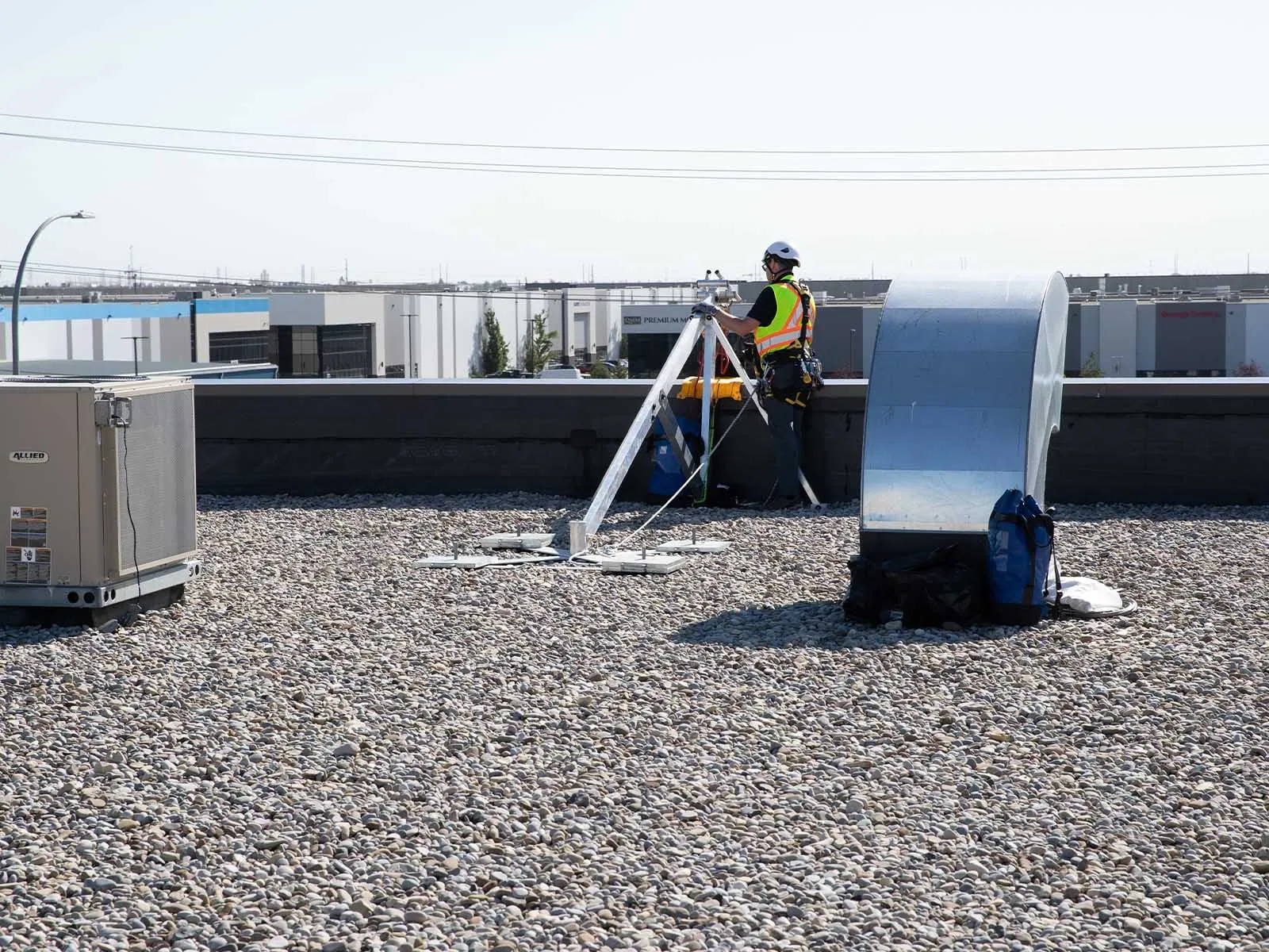 Fall protection system installed for safe access to building facade during maintenance