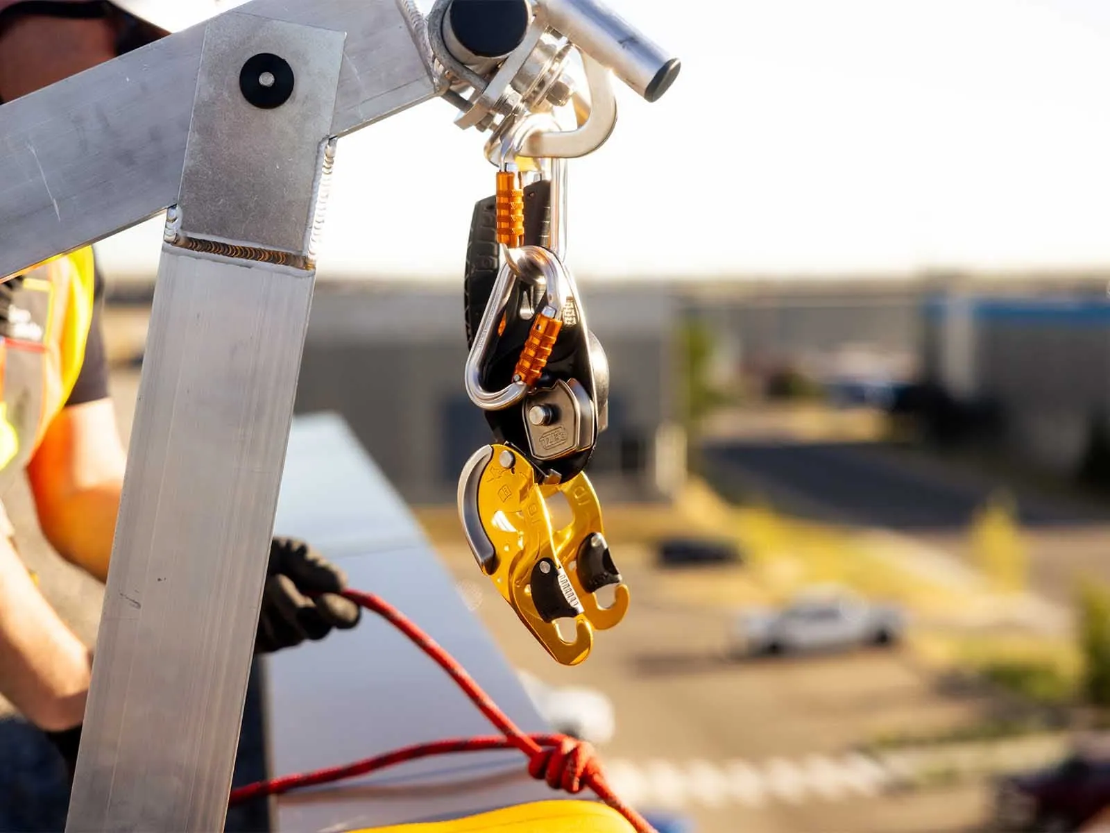 Fall protection system installed for safe access to building facade during maintenance