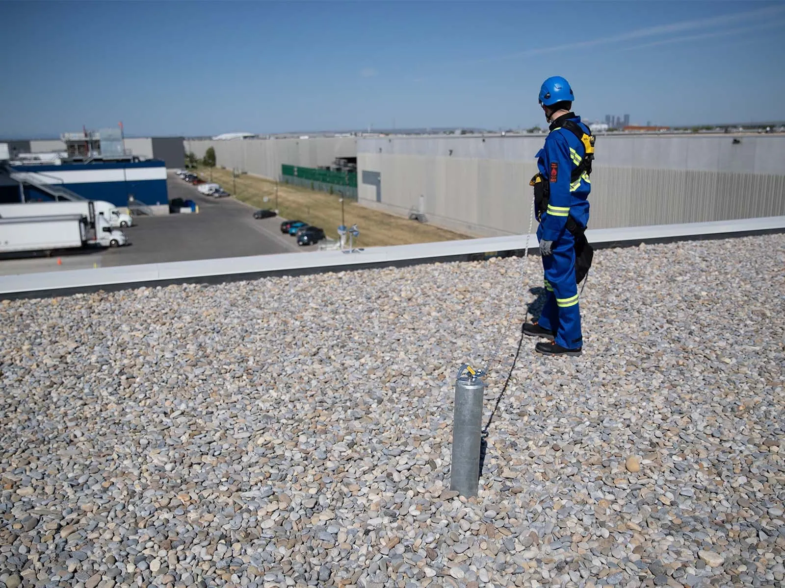 Fixed anchor system securely installed on rooftop for fall protection