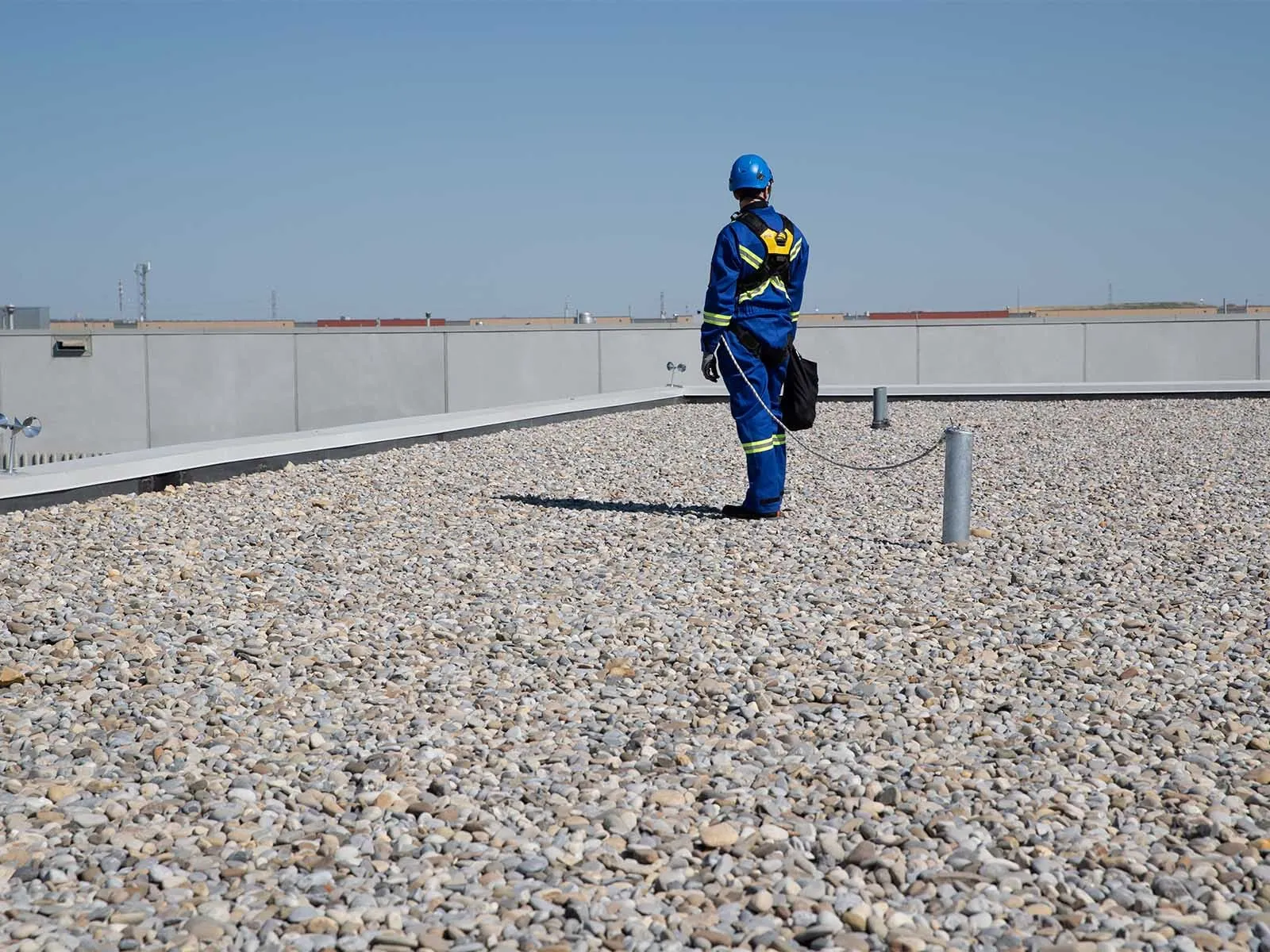 Fixed anchor system securely installed on rooftop for fall protection