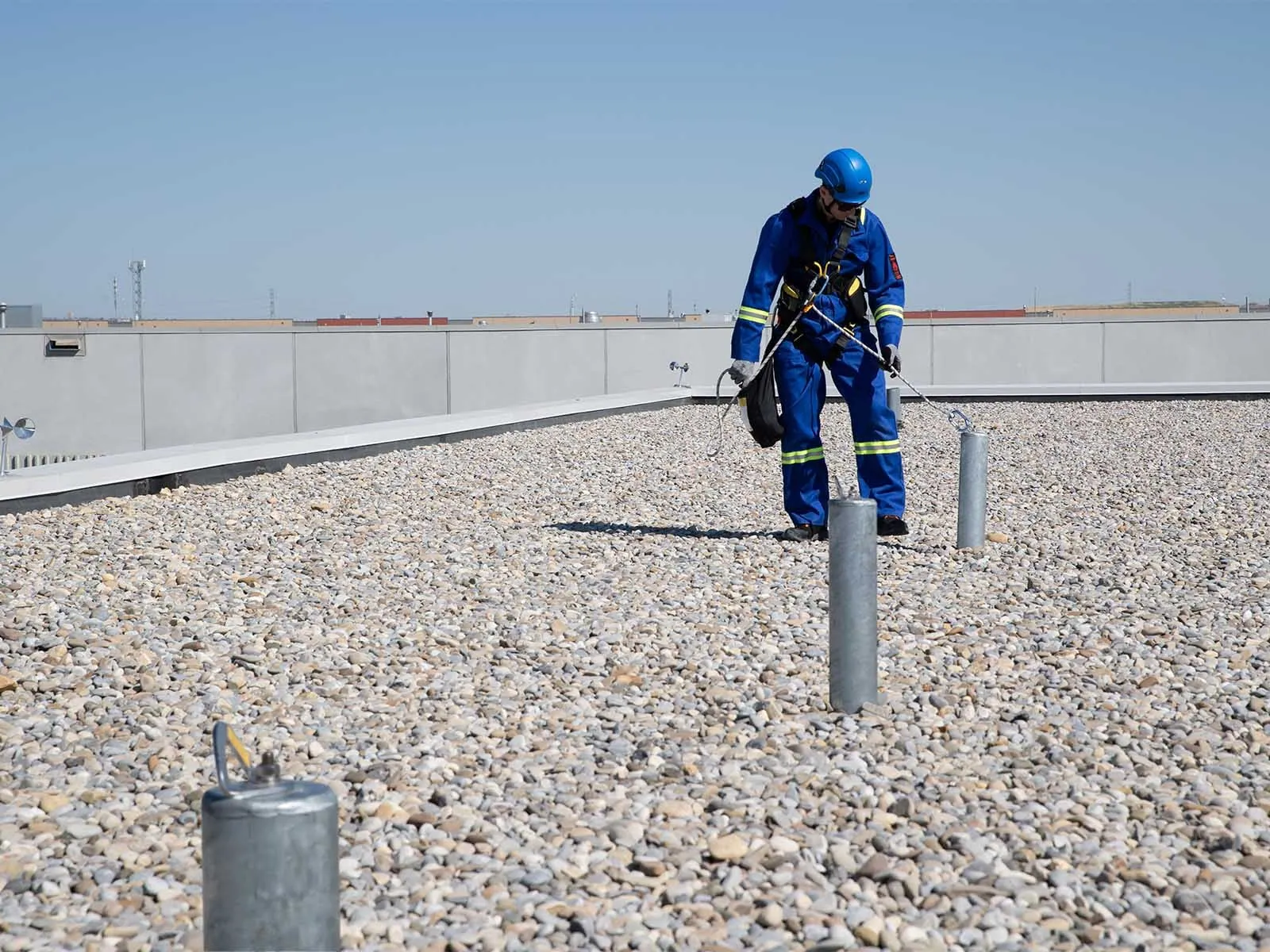 Fixed anchor system securely installed on rooftop for fall protection