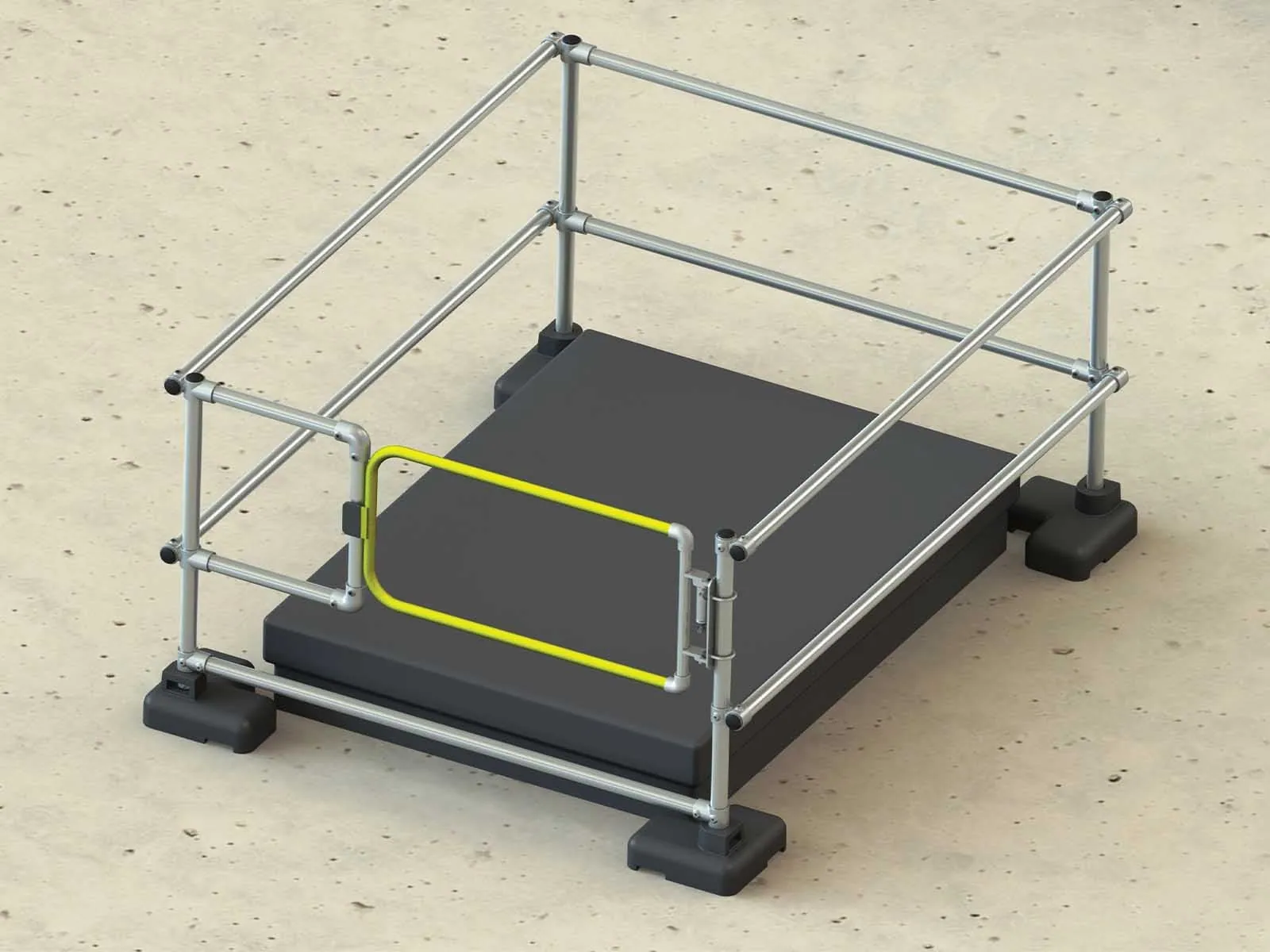 Guardrail system installed around roof hatch to prevent fall hazards