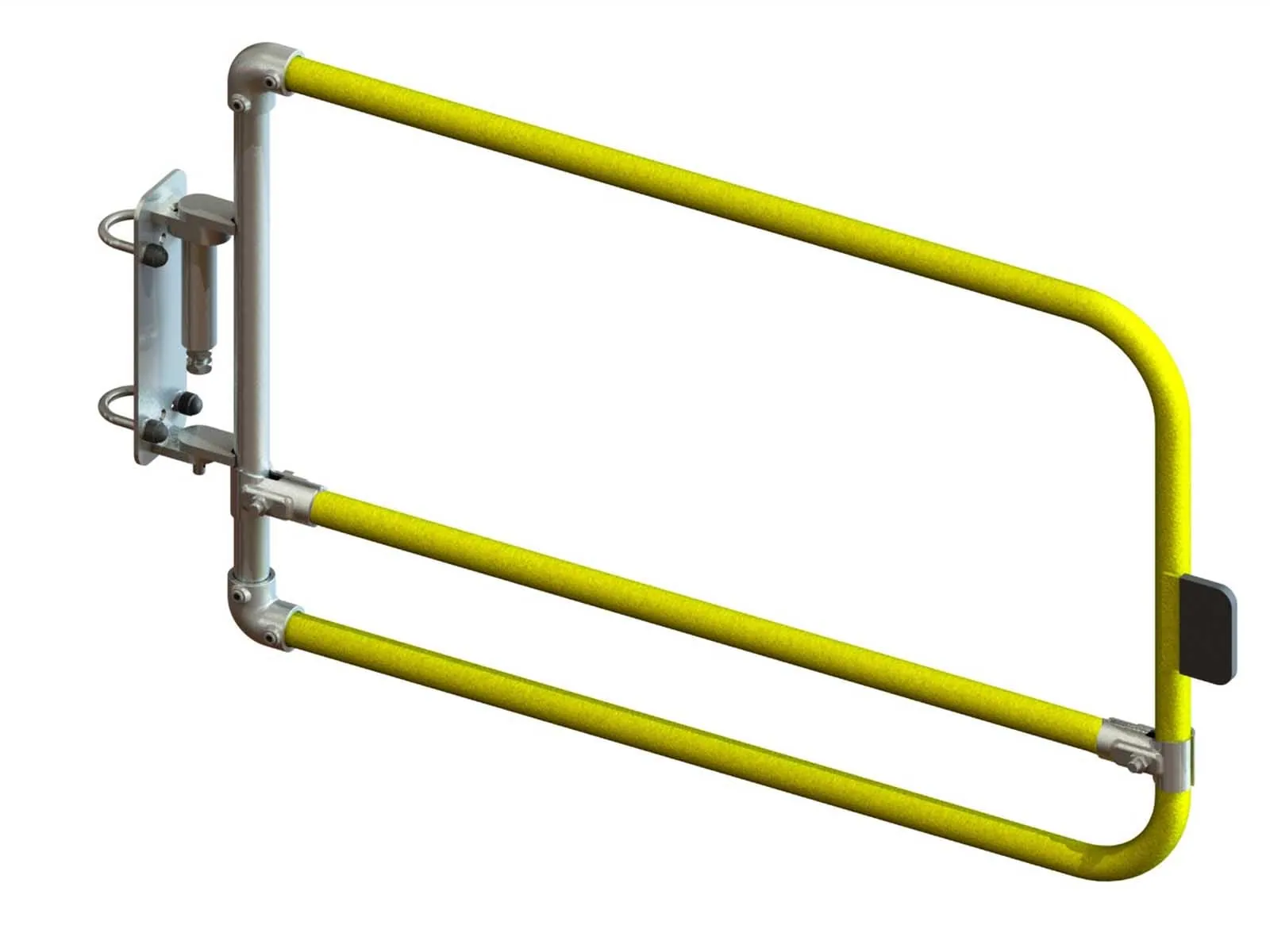 Self-closing safety gate installed for fall protection on elevated platforms and stairways