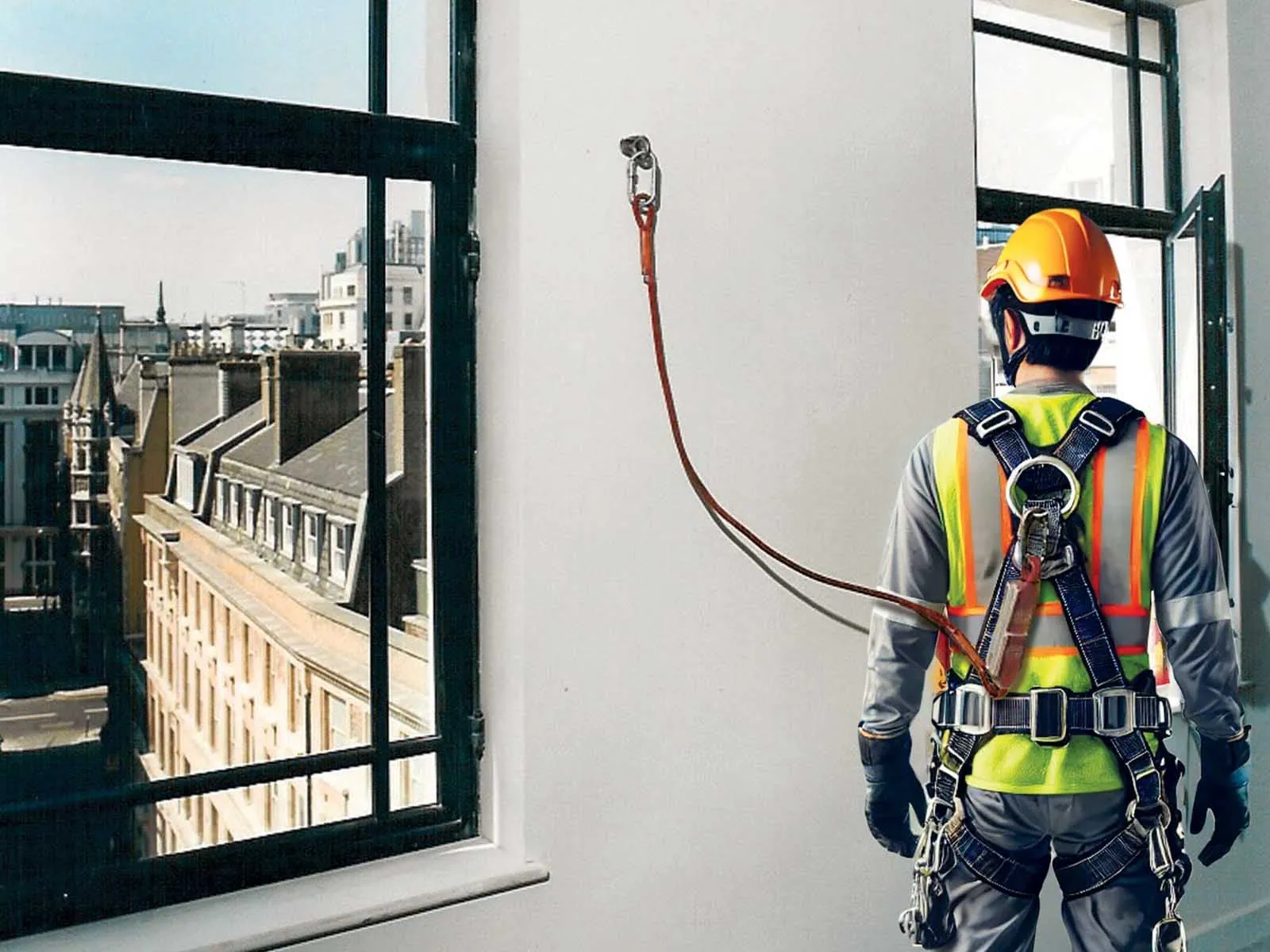 Single-point anchor installed for secure fall protection attachment