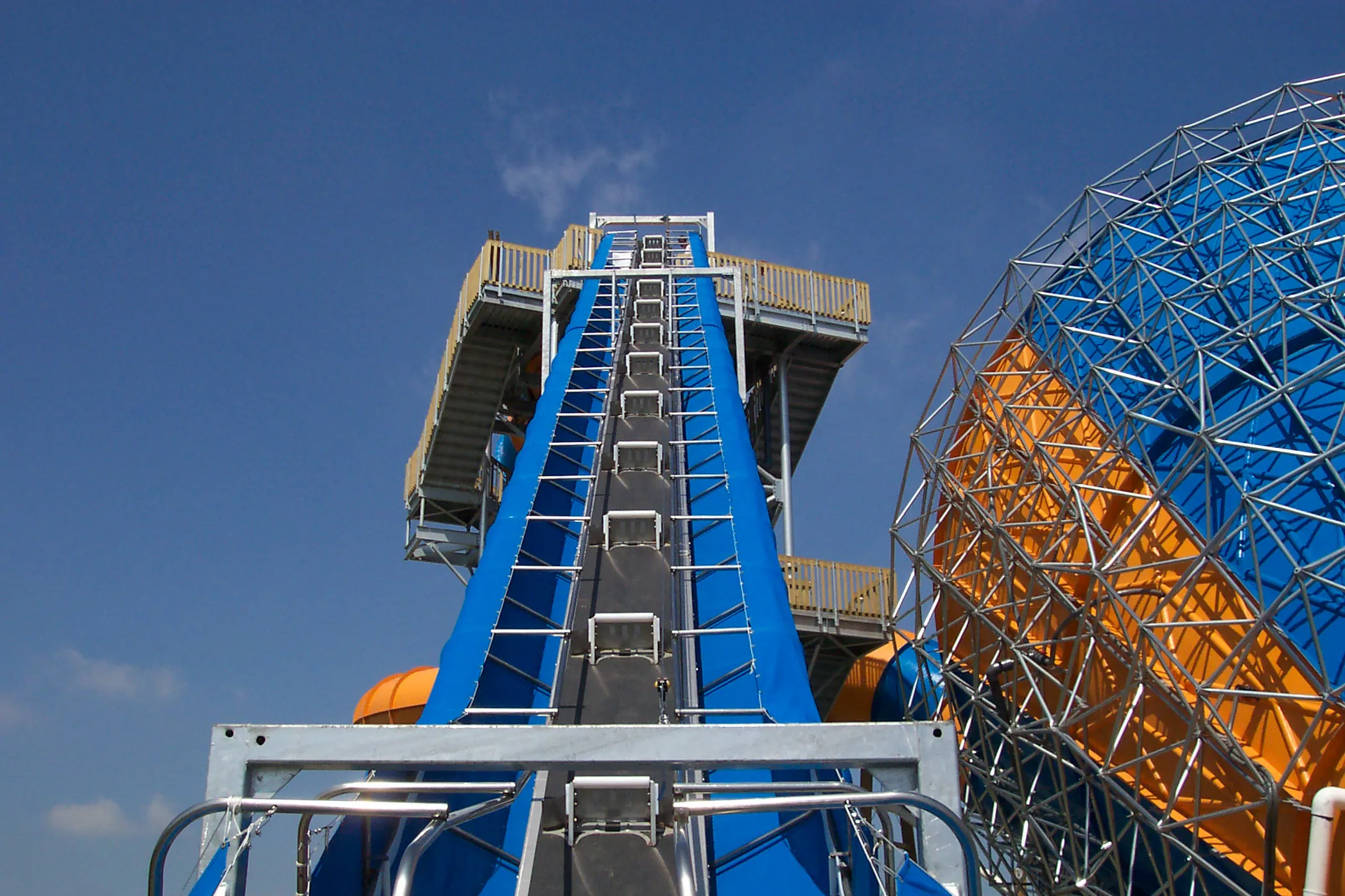 Fall protection system installed for maintenance access in theme park attraction