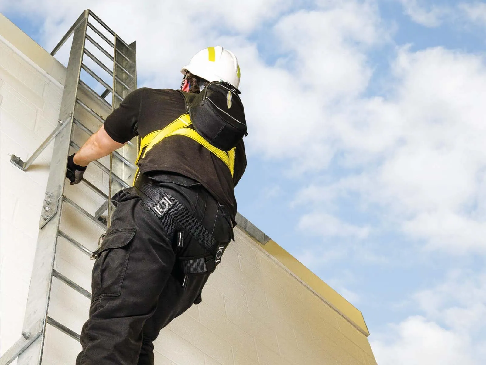 Latchways LadderLatch vertical lifeline system installed for safe ladder climbing