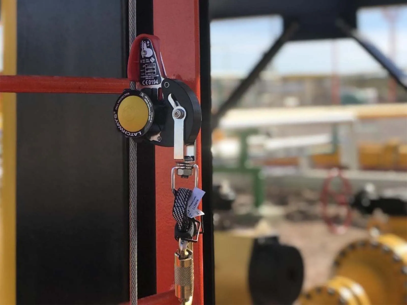 Latchways LadderLatch vertical lifeline system installed for safe ladder climbing