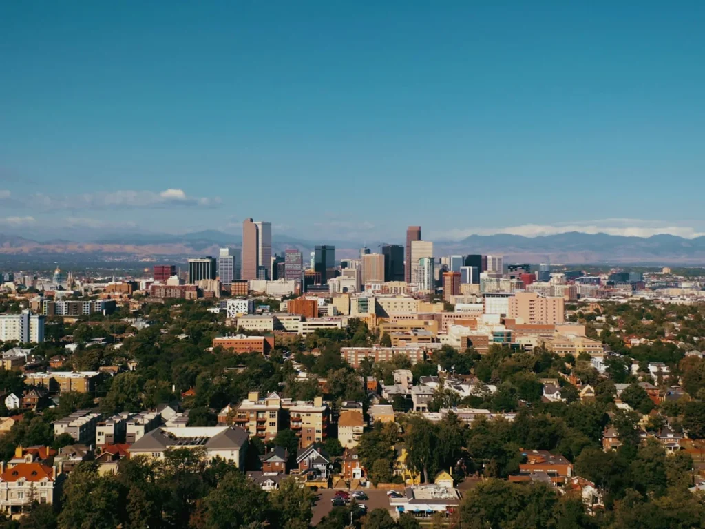 Downtown Denver, Colorado with the mountains behind