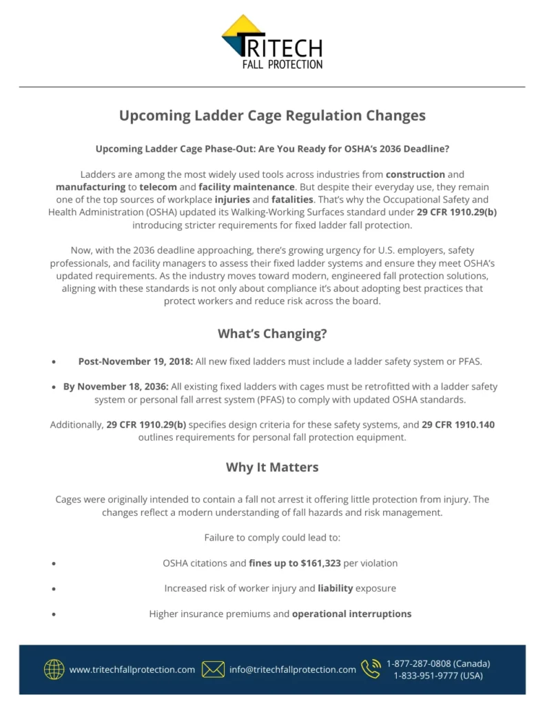 Page 1 of the Fixed Ladder Cage Phase-Out: Meeting OSHA’s 2036 Deadline PDF