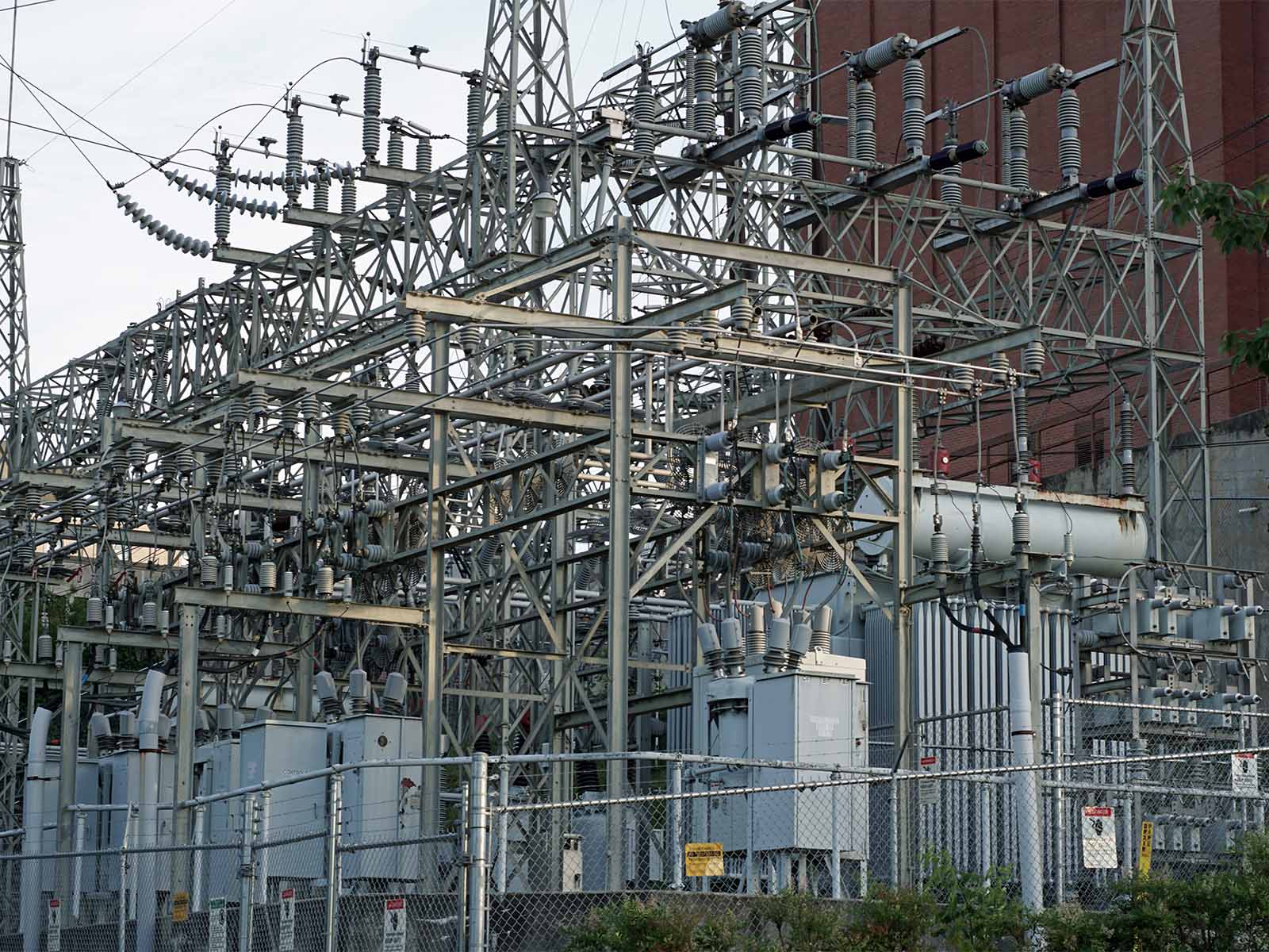 Fall protection system installed at electrical substation for elevated work safety