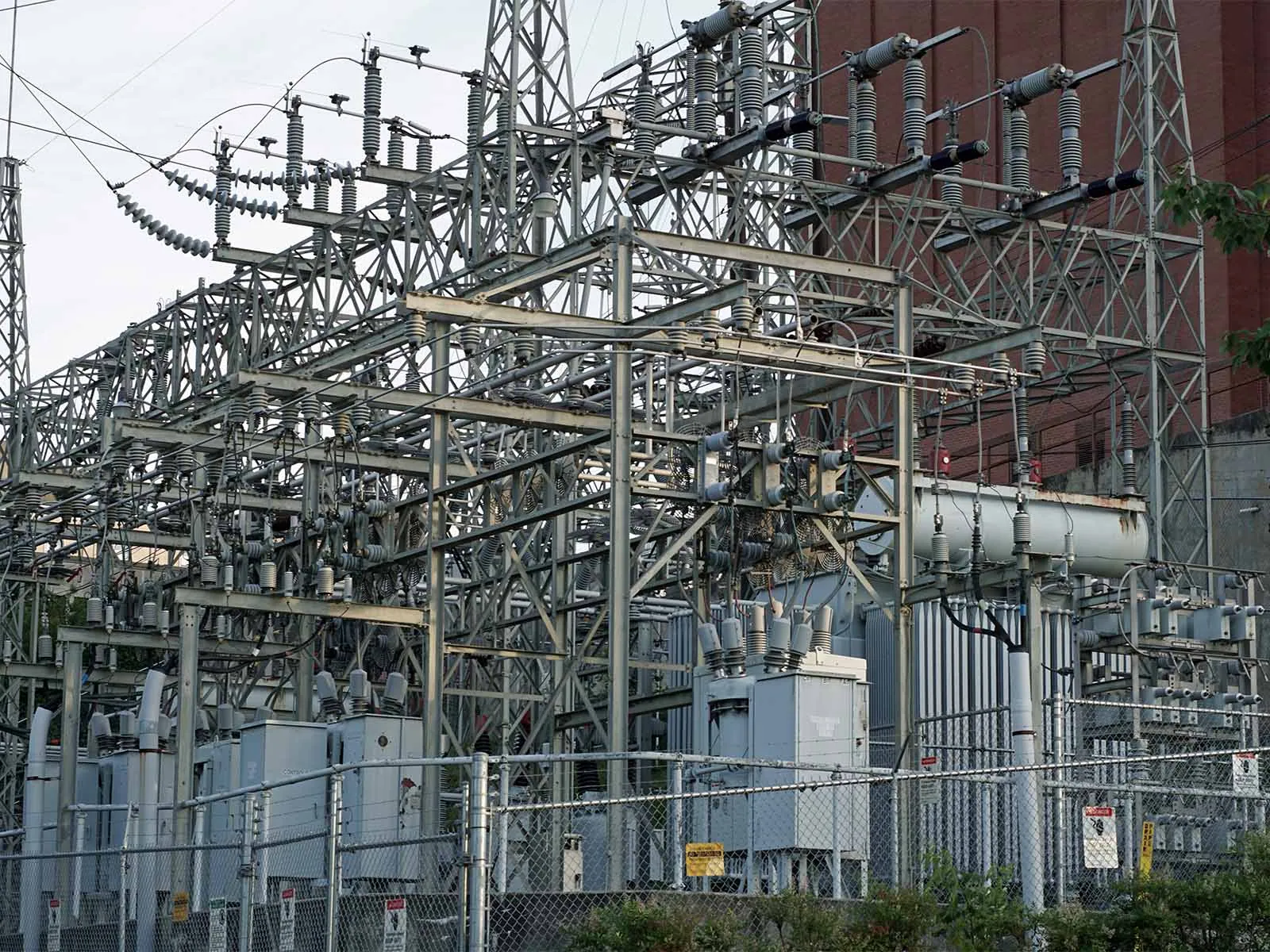 Fall protection system installed at electrical substation for elevated work safety