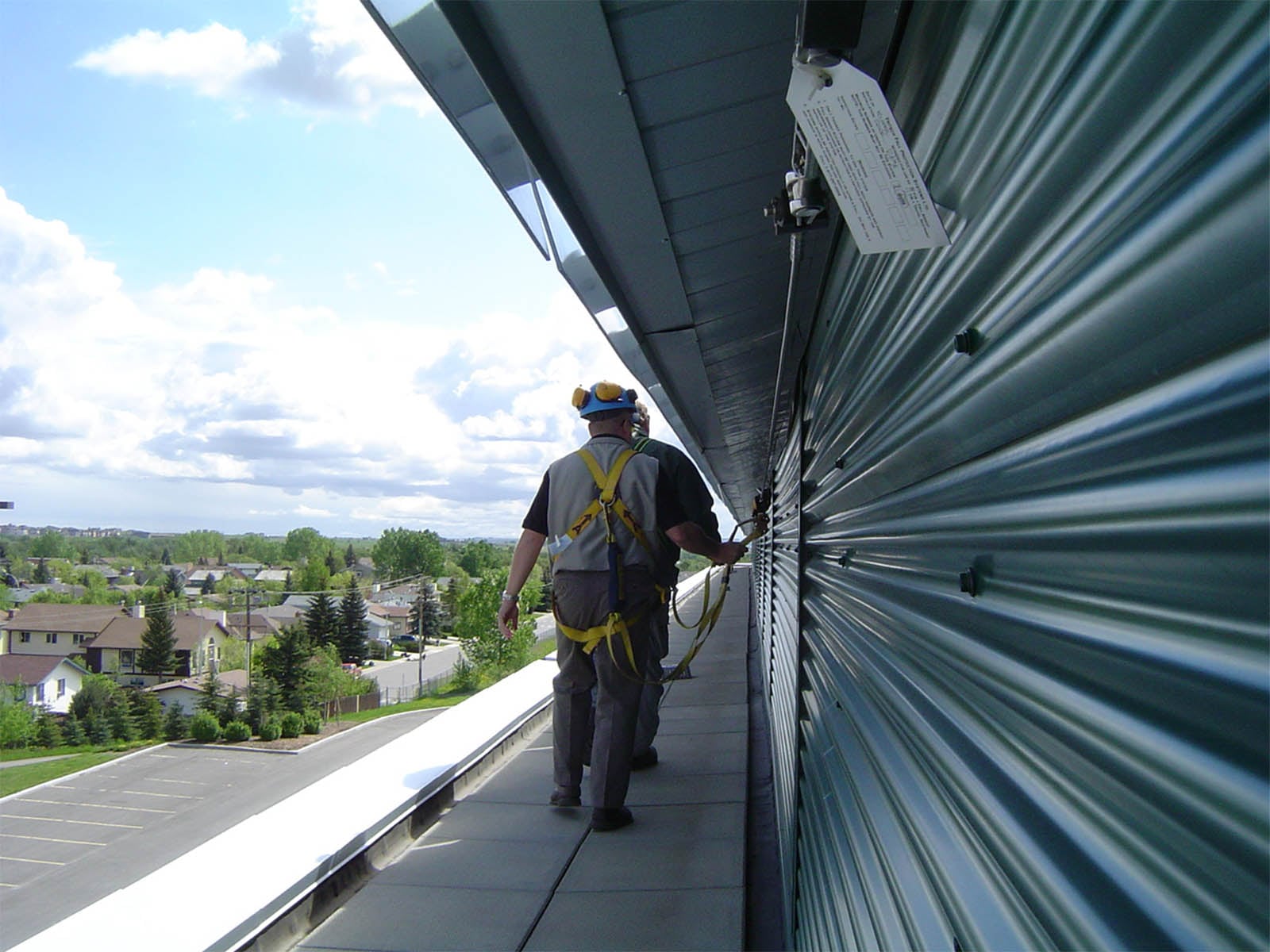 Fall protection system installed on commercial rooftop for worker safety