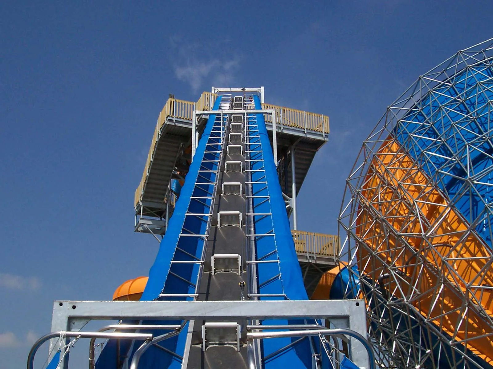 Fall protection system installed for maintenance access in theme park attraction